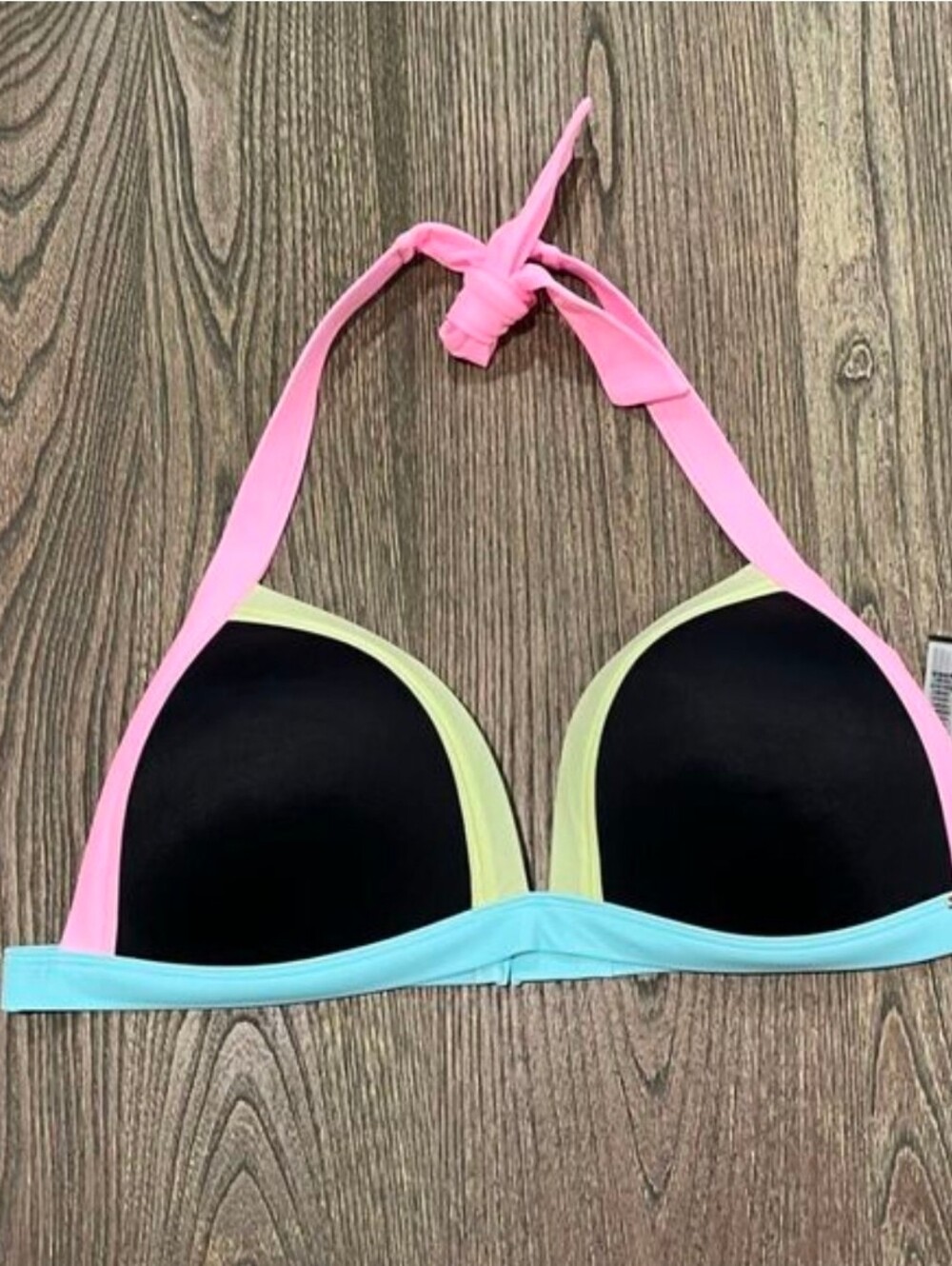 Victorias Secret bathing suit top Black W Pink Blue And Green Trim XXL LIKE NEW